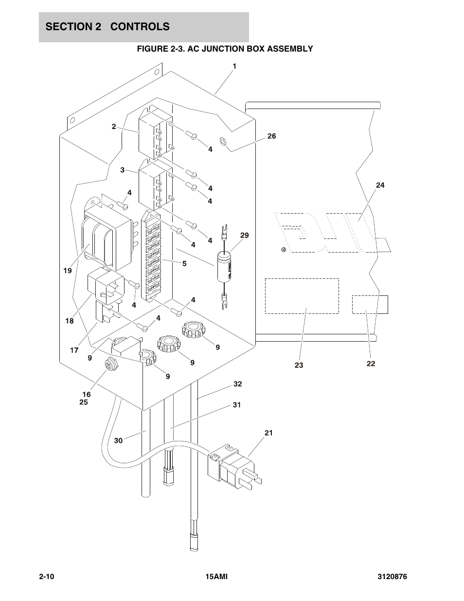 Figure 2-3. ac junction box assembly | JLG 15AMI (3120876-2013) Parts Manual User Manual | Page 22 / 134