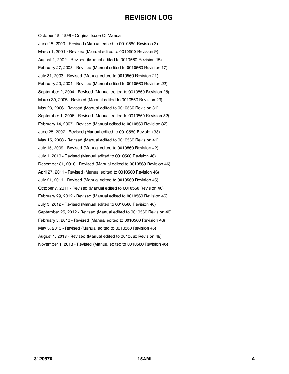 Revision log | JLG 15AMI (3120876-2013) Parts Manual User Manual | Page 3 / 134