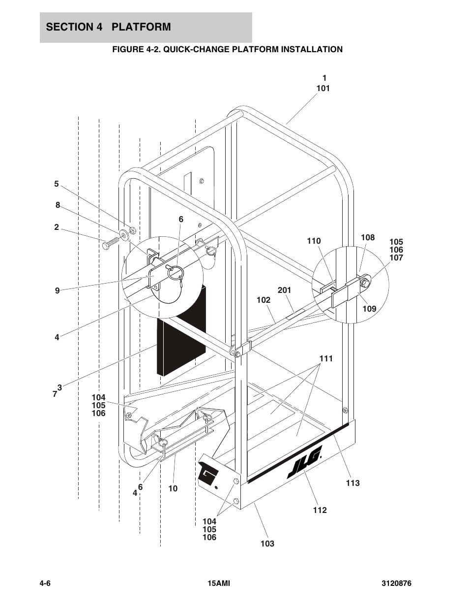 Figure 4-2. quick-change platform installation | JLG 15AMI (3120876-2013) Parts Manual User Manual | Page 74 / 134