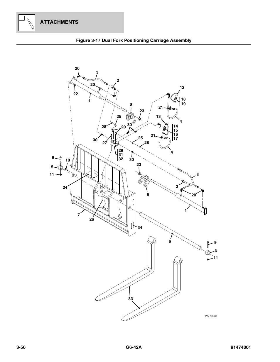 Dual fork positioning carriage assembly -56 | JLG G6-42A Parts Manual User Manual | Page 110 / 826
