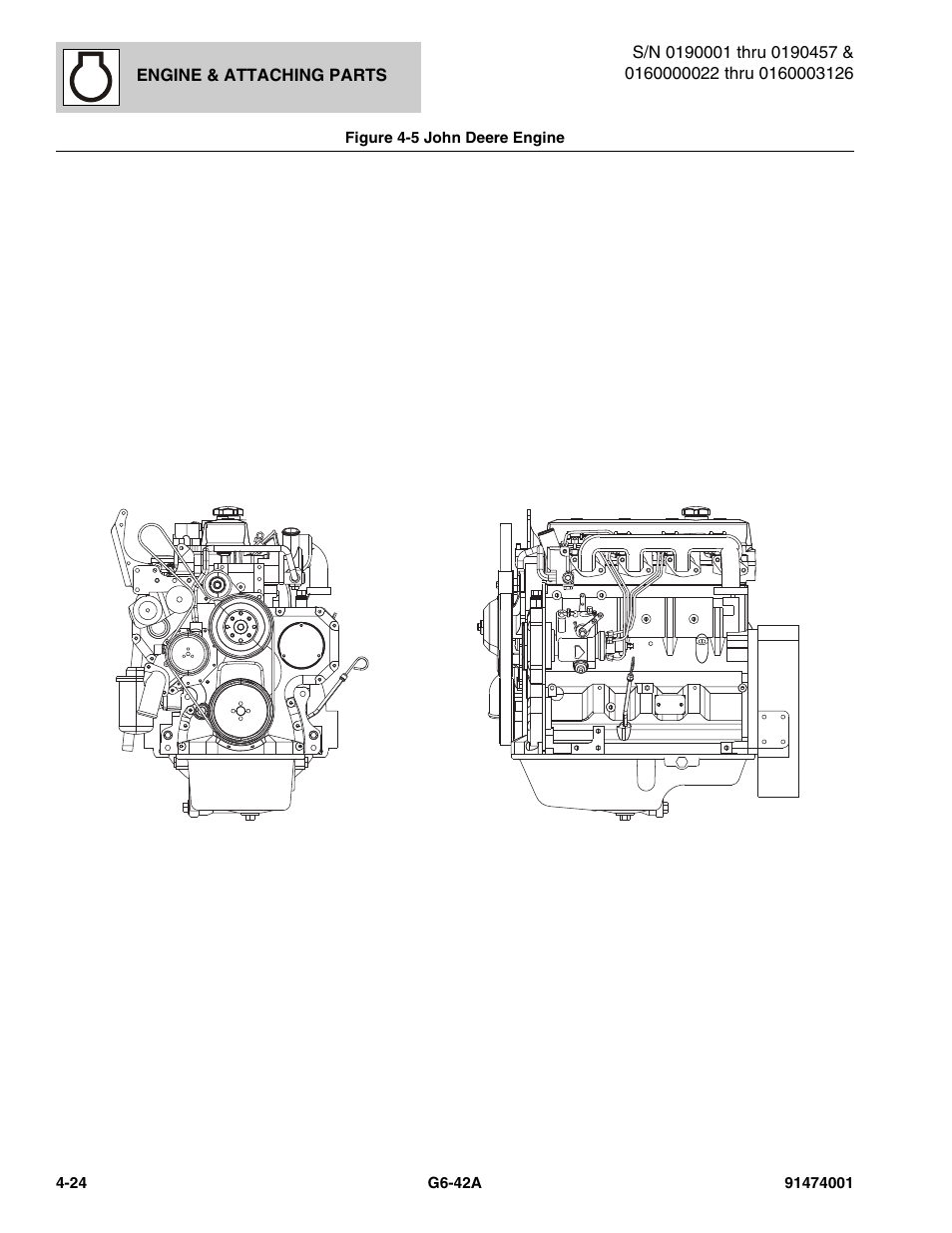 Figure 4-5 john deere engine, John deere engine -24, Deere engine, (see figure 4-5 for details) | JLG G6-42A Parts Manual User Manual | Page 150 / 826