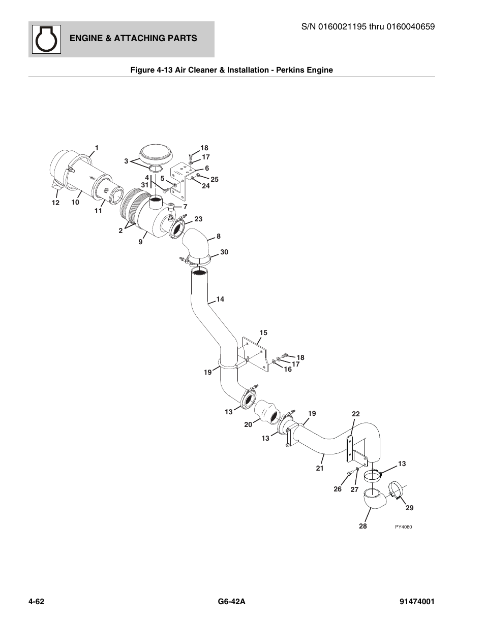 Air cleaner & installation - perkins engine -62 | JLG G6-42A Parts Manual User Manual | Page 188 / 826