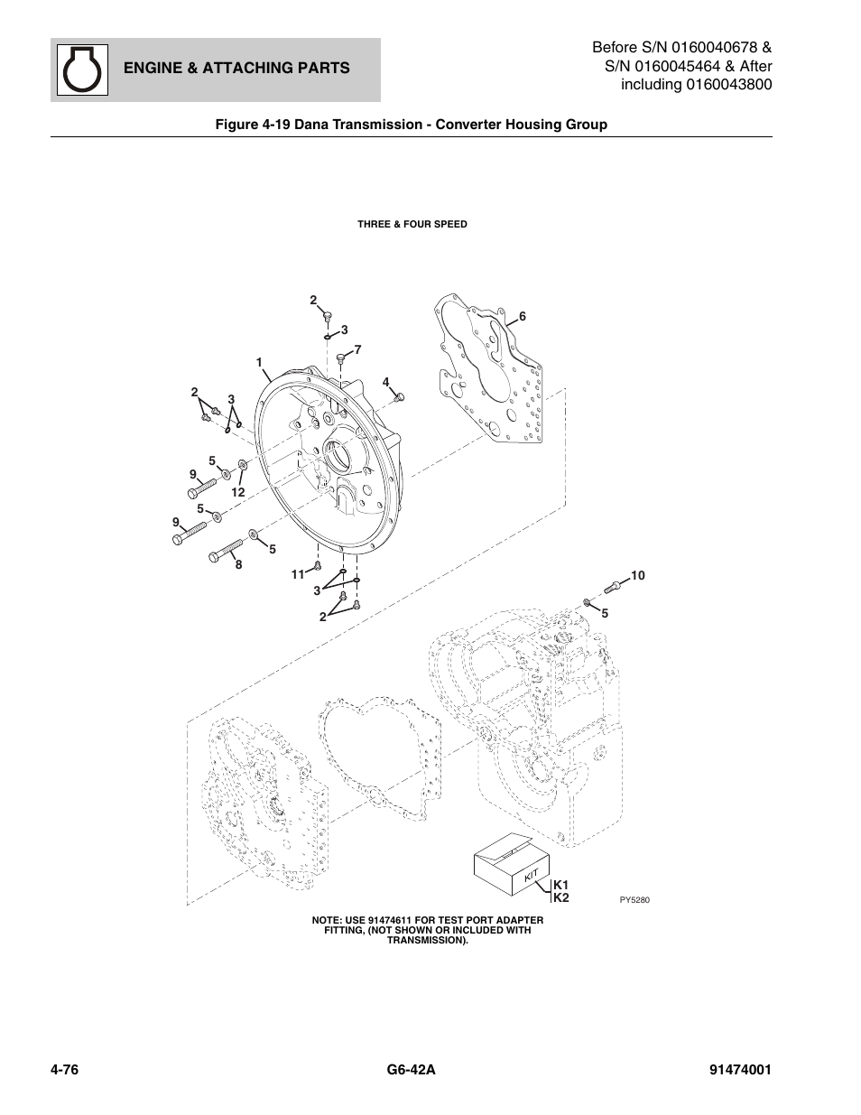 Dana transmission - converter housing group -76, Mission, (see figure 4-19 for details), Smission, (see figure 4-19 for details) | Figures 4-19, Na transmission, (see figure 4-19 for details) | JLG G6-42A Parts Manual User Manual | Page 202 / 826