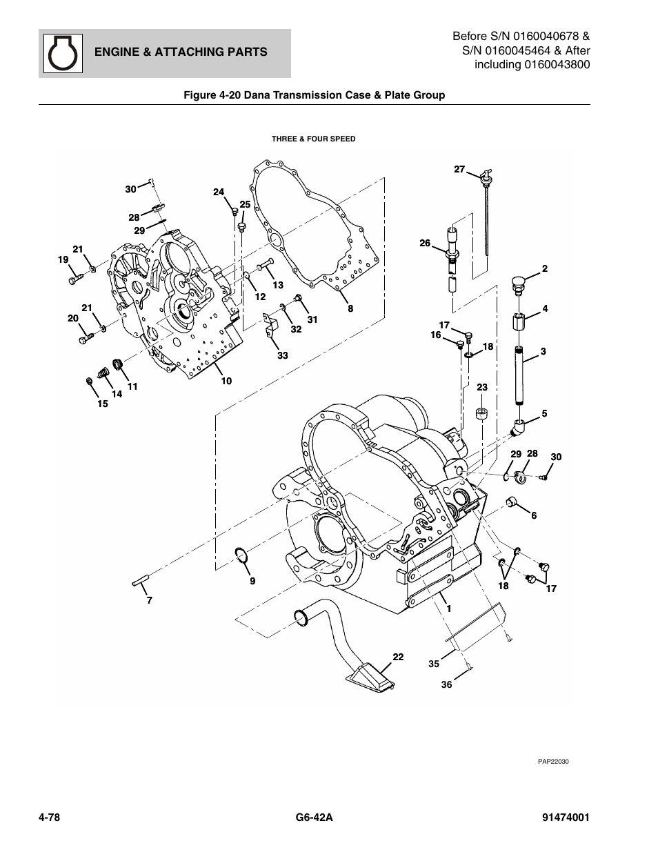 Figure 4-20 dana transmission case & plate group, Dana transmission case & plate group -78 | JLG G6-42A Parts Manual User Manual | Page 204 / 826