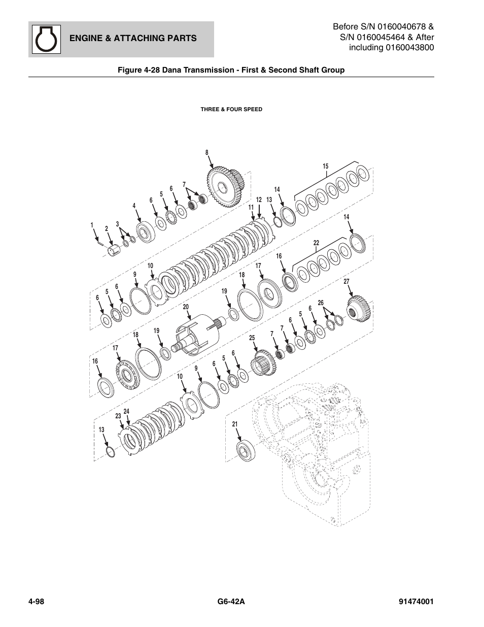 Dana transmission - first & second shaft group -98 | JLG G6-42A Parts Manual User Manual | Page 224 / 826