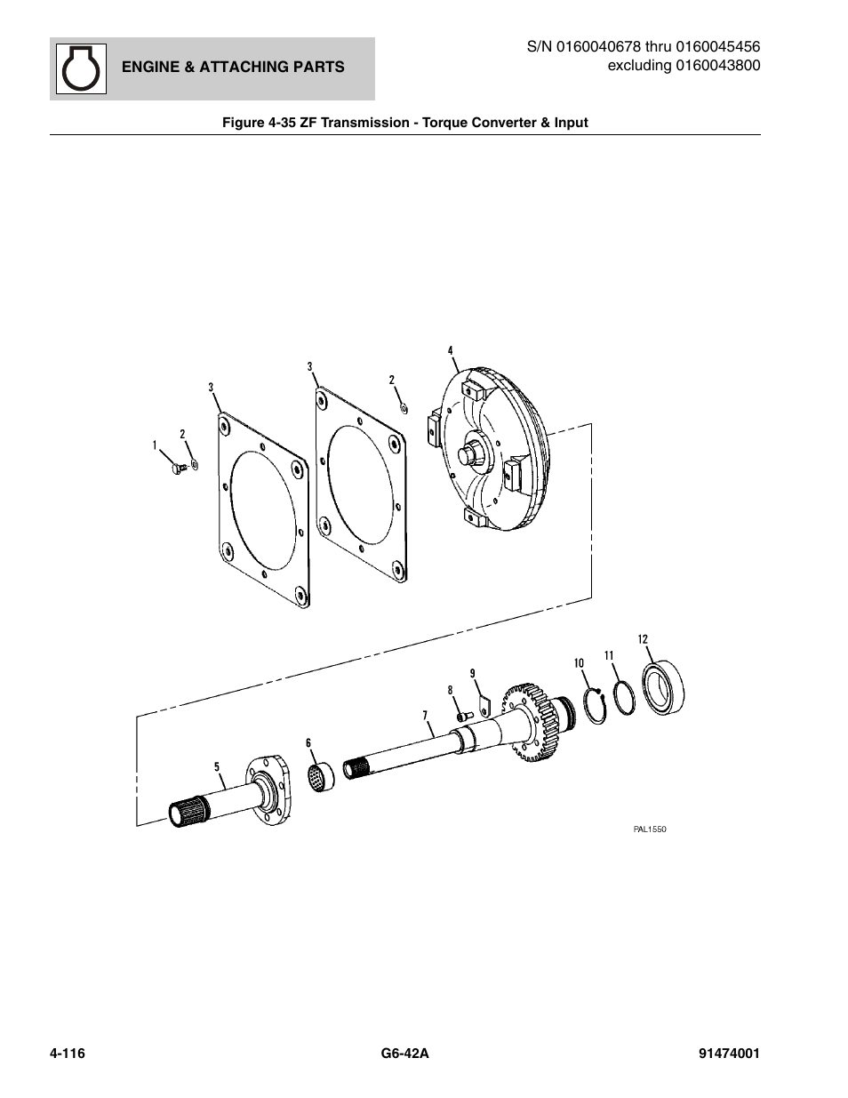 Zf transmission - torque converter & input -116, Input, (see figure 4-35 for details) | JLG G6-42A Parts Manual User Manual | Page 242 / 826