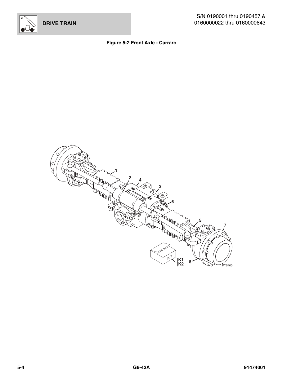 Figure 5-2 front axle - carraro, Front axle - carraro -4 | JLG G6-42A Parts Manual User Manual | Page 272 / 826
