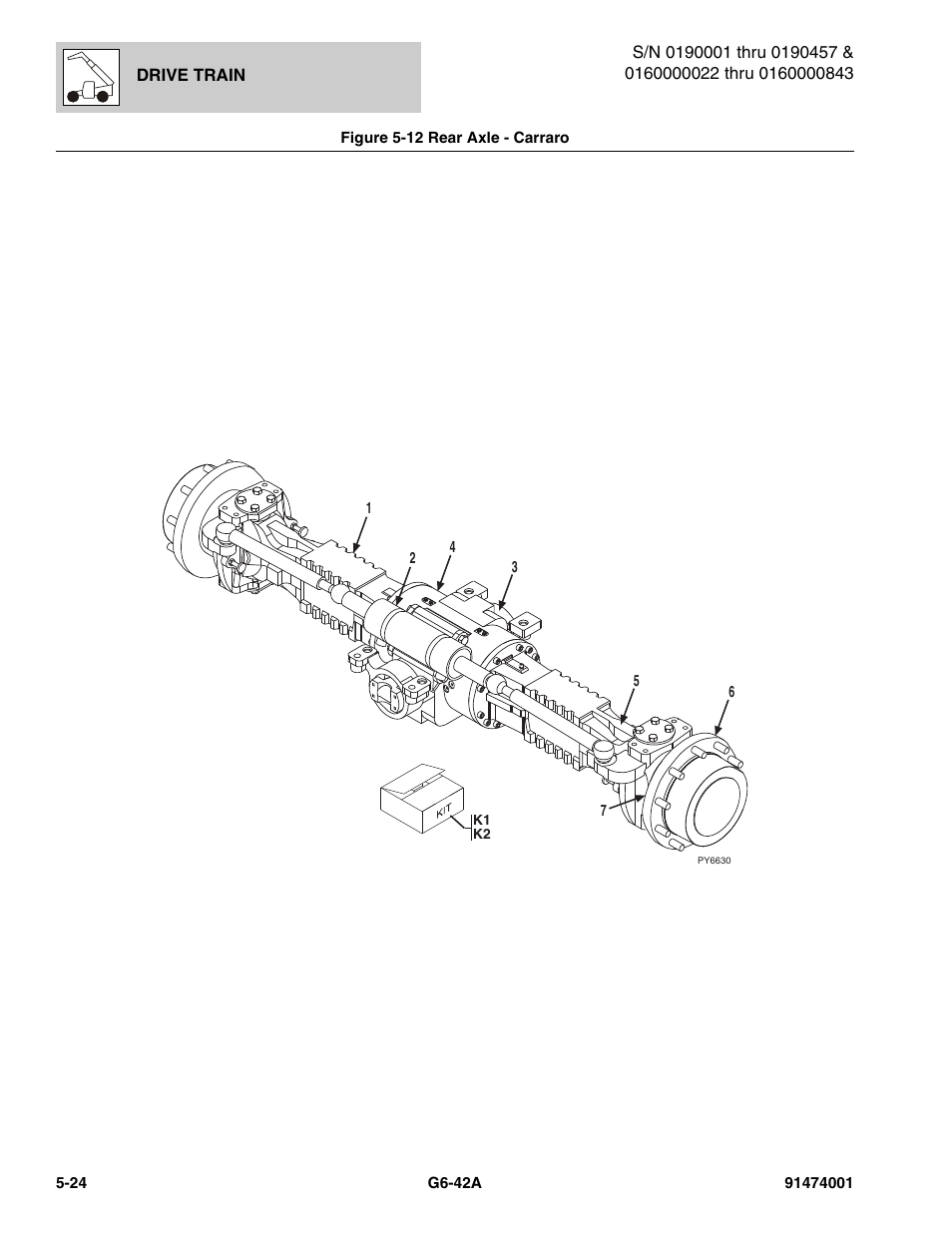 Figure 5-12 rear axle - carraro, Rear axle - carraro -24 | JLG G6-42A Parts Manual User Manual | Page 292 / 826