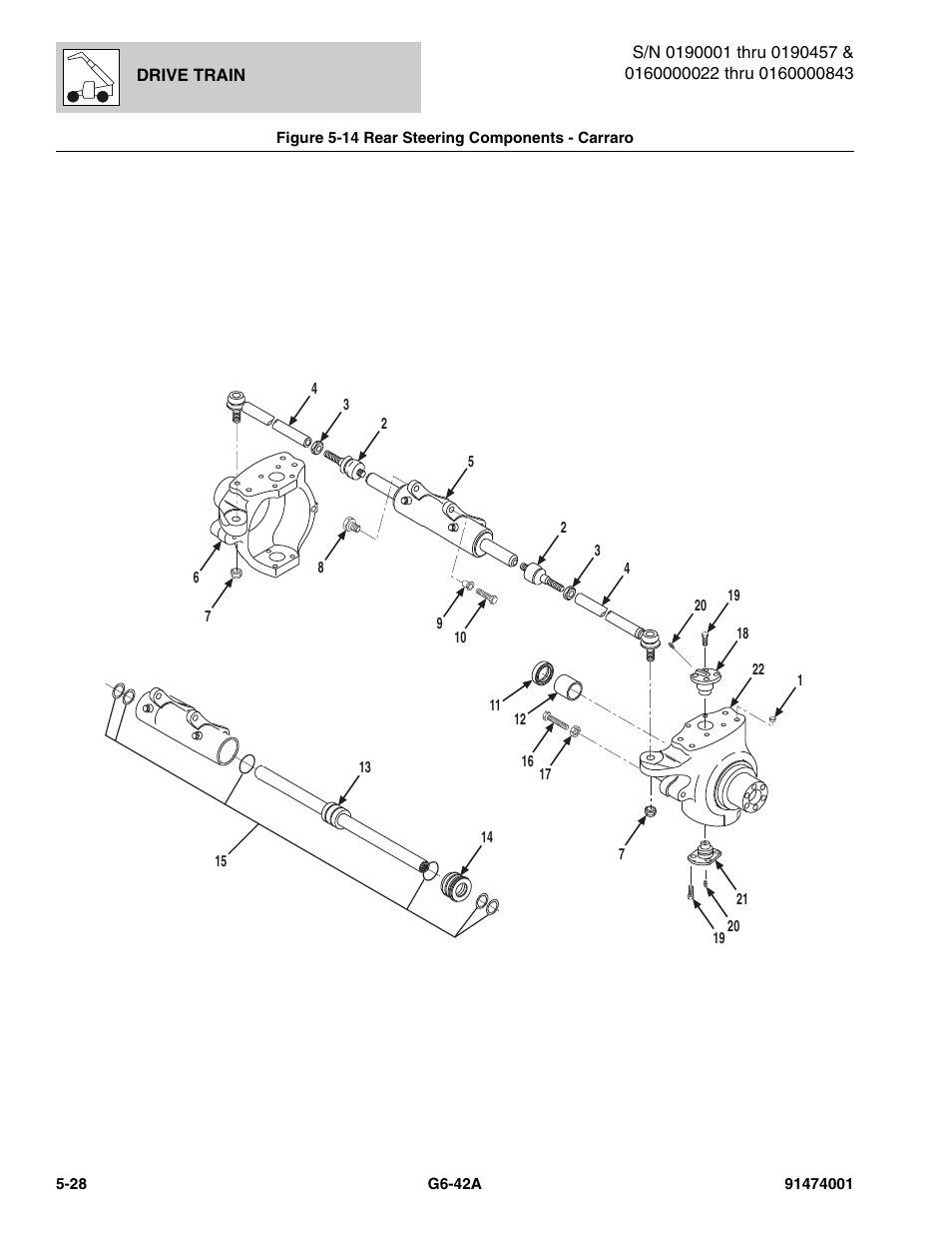 Figure 5-14 rear steering components - carraro, Rear steering components - carraro -28, Steering components, (see figure 5-14 for details) | On figure 5-14, doub, Figure 5-14, doub | JLG G6-42A Parts Manual User Manual | Page 296 / 826