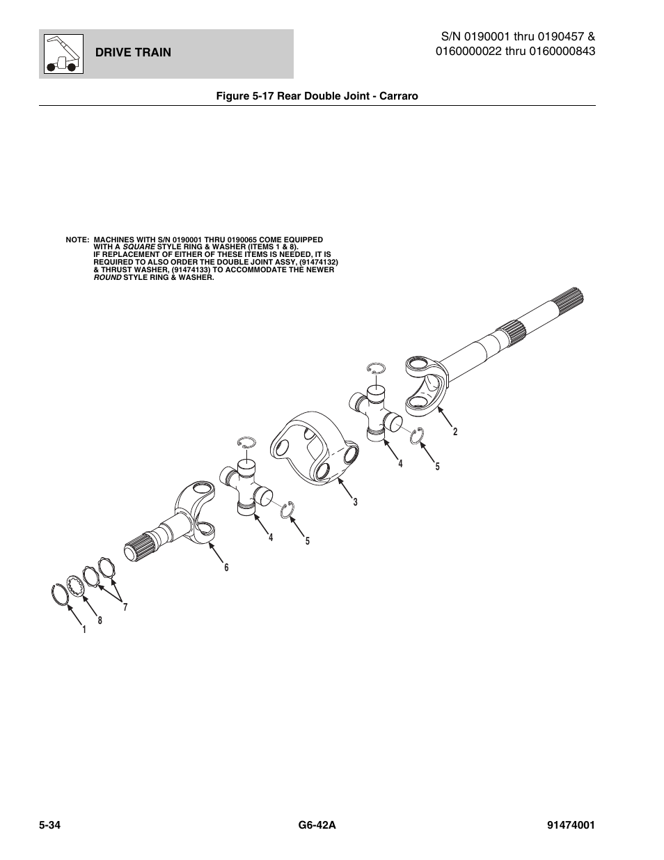 Figure 5-17 rear double joint - carraro, Rear double joint - carraro -34, Double joint, (see figure 5-17 for details) | 8 on figure 5-17, Figure 5-17 | JLG G6-42A Parts Manual User Manual | Page 302 / 826