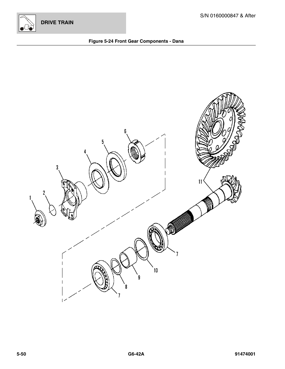 Figure 5-24 front gear components - dana, Front gear components - dana -50, T, (see figure 5-24 for details) | JLG G6-42A Parts Manual User Manual | Page 318 / 826