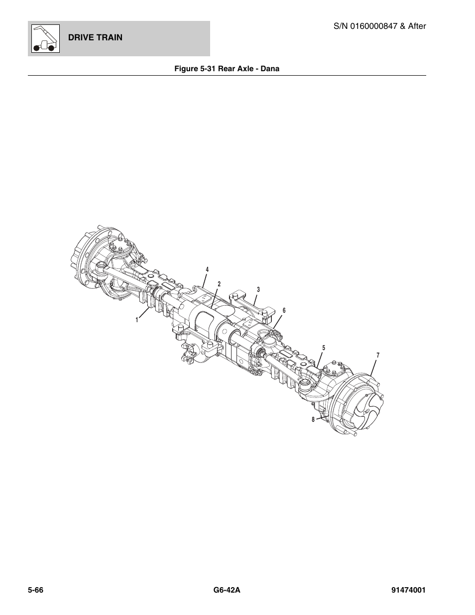 Figure 5-31 rear axle - dana, Rear axle - dana -66 | JLG G6-42A Parts Manual User Manual | Page 334 / 826