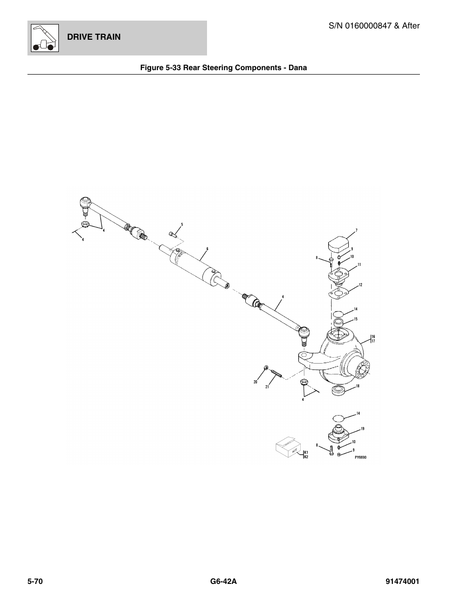 Figure 5-33 rear steering components - dana, Rear steering components - dana -70, Onents, (see figure 5-33 for details) | JLG G6-42A Parts Manual User Manual | Page 338 / 826