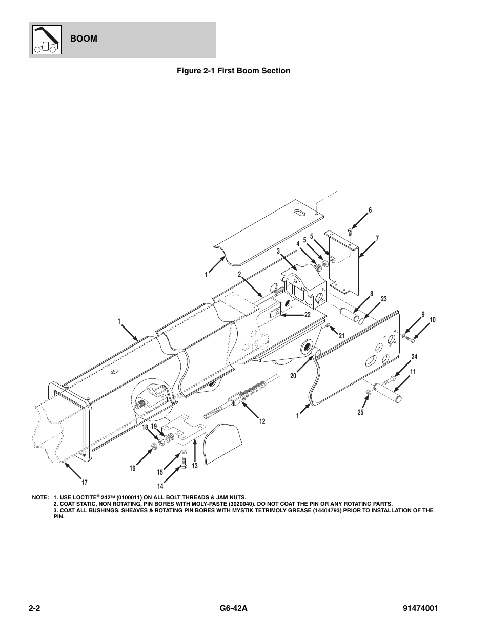 Figure 2-1 first boom section, First boom section -2, Boom | JLG G6-42A Parts Manual User Manual | Page 34 / 826