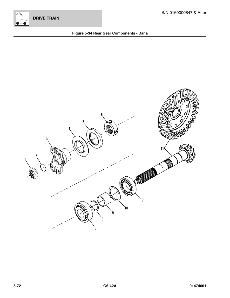 Figure 5-34 rear gear components - dana, Rear gear components - dana -72, El gear set, (see figure 5-34 for details) | JLG G6-42A Parts Manual User Manual | Page 340 / 826