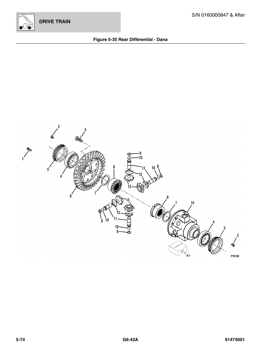 Figure 5-35 rear differential - dana, Rear differential - dana -74, Ntial, (see figure 5-35 for details) | JLG G6-42A Parts Manual User Manual | Page 342 / 826