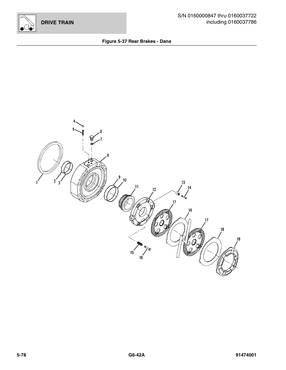 Figure 5-37 rear brakes - dana, Rear brakes - dana -78, S, (see figure 5-37 for details) | JLG G6-42A Parts Manual User Manual | Page 346 / 826