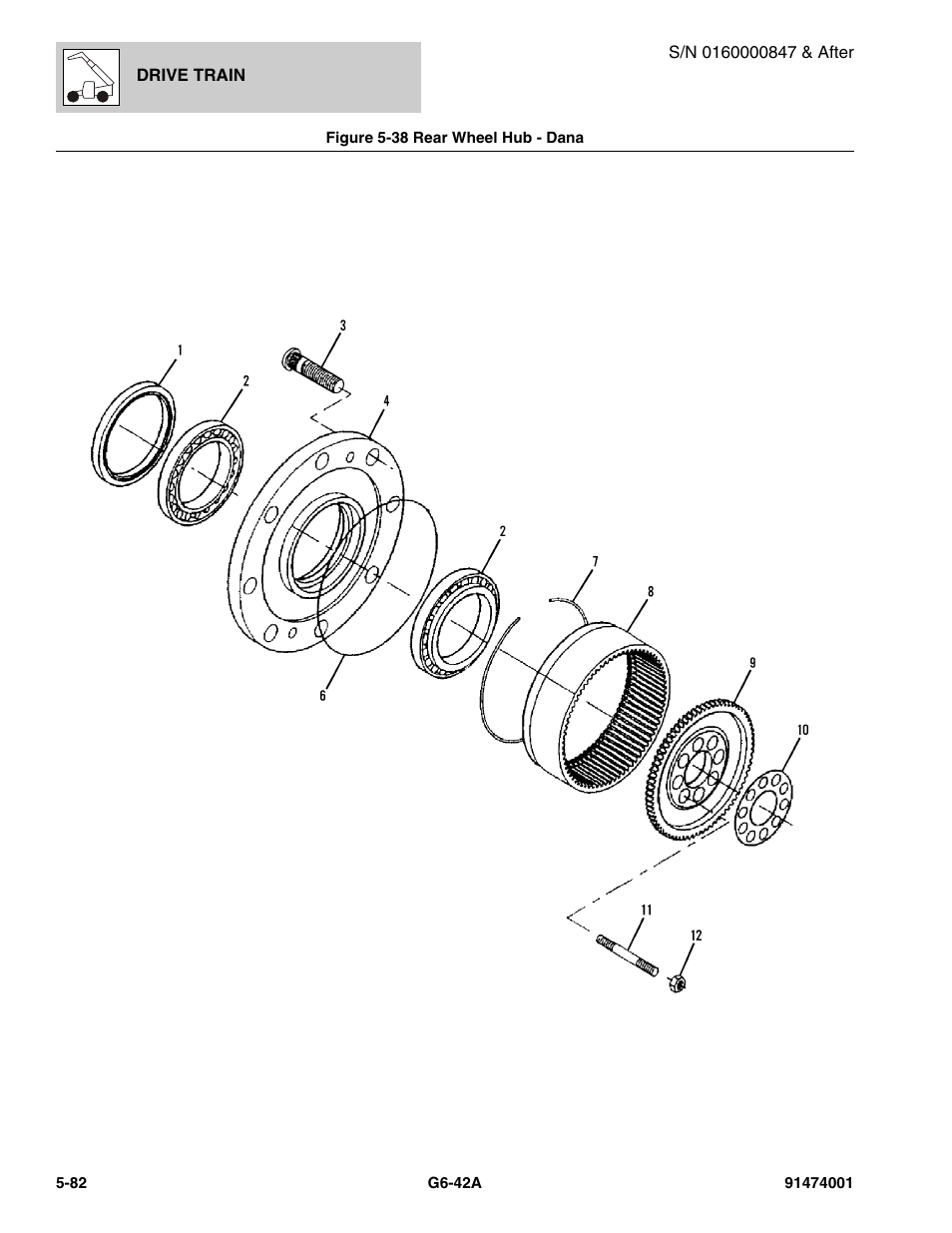 Figure 5-38 rear wheel hub - dana, Rear wheel hub - dana -82, B, (see figure 5-38 for details) | JLG G6-42A Parts Manual User Manual | Page 350 / 826