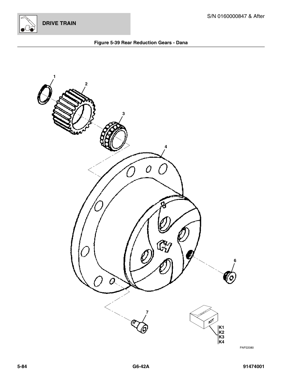 Figure 5-39 rear reduction gears - dana, Rear reduction gears - dana -84 | JLG G6-42A Parts Manual User Manual | Page 352 / 826