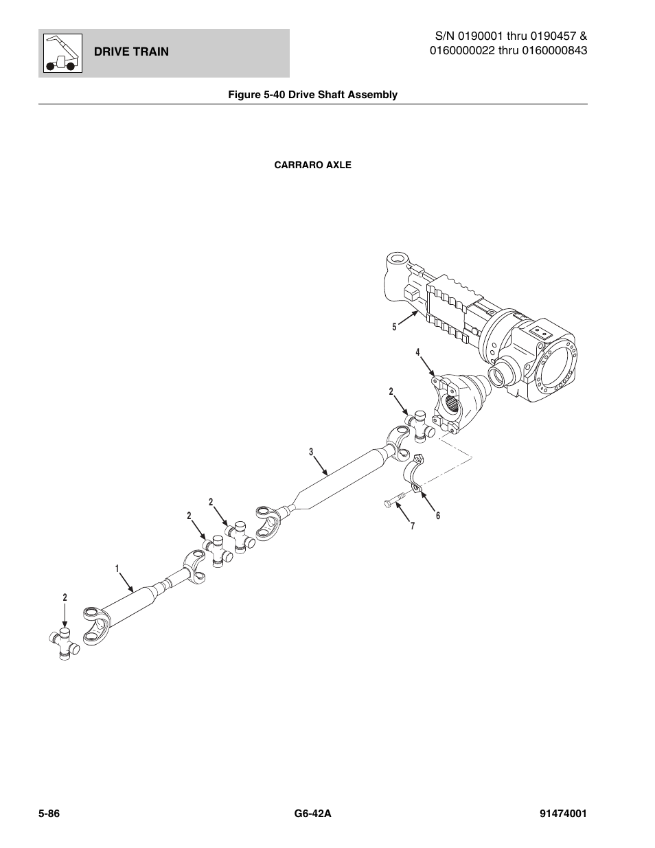 Figure 5-40 drive shaft assembly, Drive shaft assembly -86 | JLG G6-42A Parts Manual User Manual | Page 354 / 826