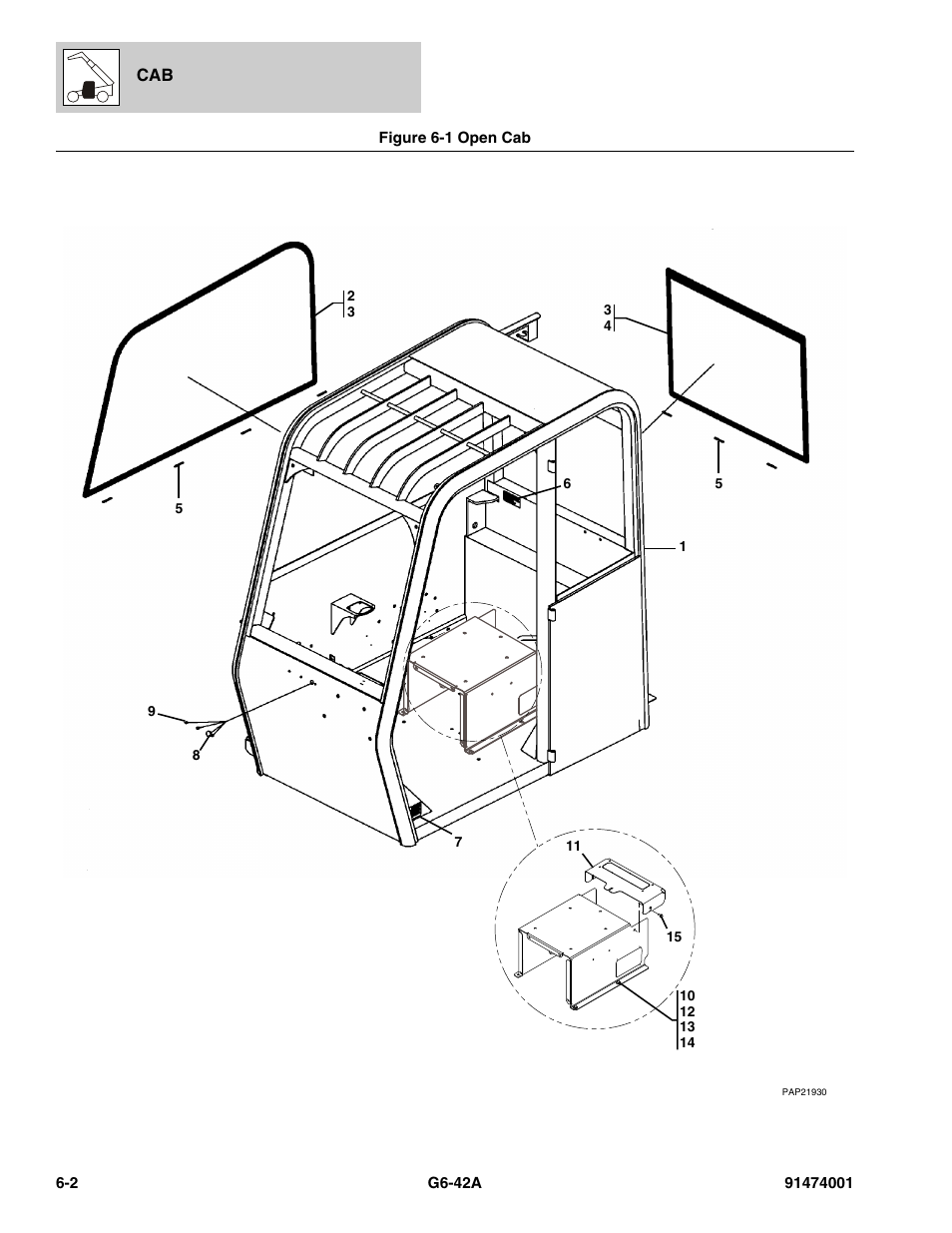 Figure 6-1 open cab, Open cab -2 | JLG G6-42A Parts Manual User Manual | Page 364 / 826