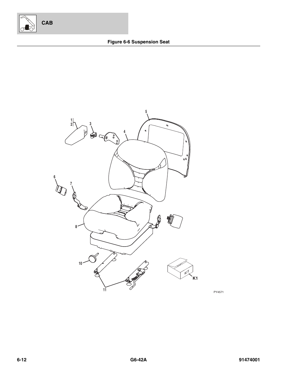 Figure 6-6 suspension seat, Suspension seat -12 | JLG G6-42A Parts Manual User Manual | Page 374 / 826