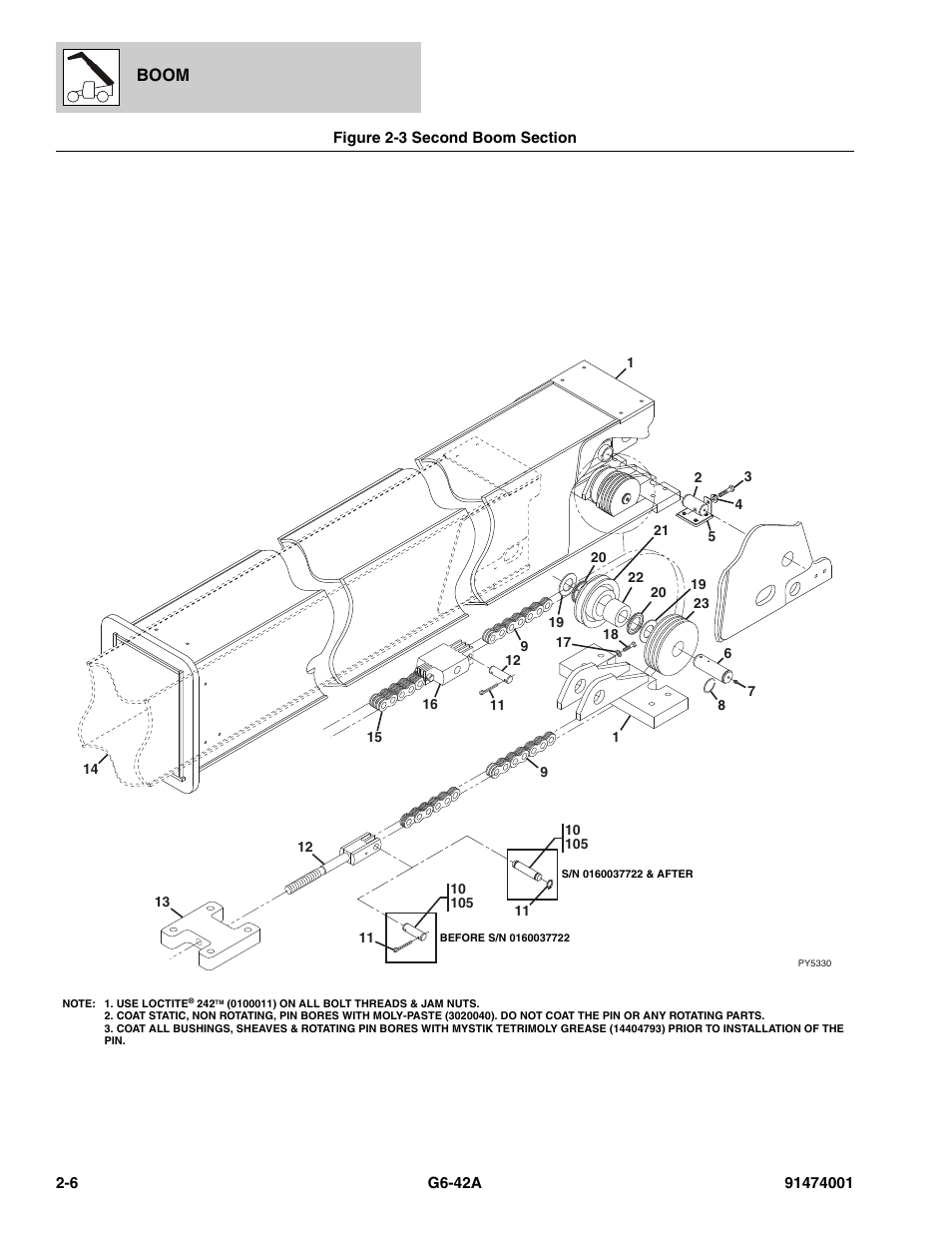 Figure 2-3 second boom section, Second boom section -6, See figure 2-3 | Boom | JLG G6-42A Parts Manual User Manual | Page 38 / 826