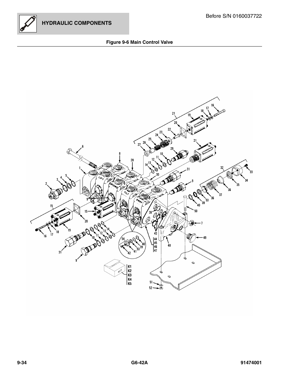 Figure 9-6 main control valve, Main control valve -34, Ve, (see figure 9-6 for details) | JLG G6-42A Parts Manual User Manual | Page 502 / 826