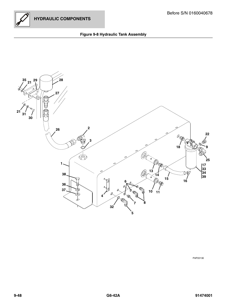 Figure 9-8 hydraulic tank assembly, Hydraulic tank assembly -48, Nk, (see figure 9-8 for details) | Oir assy, (see figure 9-8 for details) | JLG G6-42A Parts Manual User Manual | Page 516 / 826