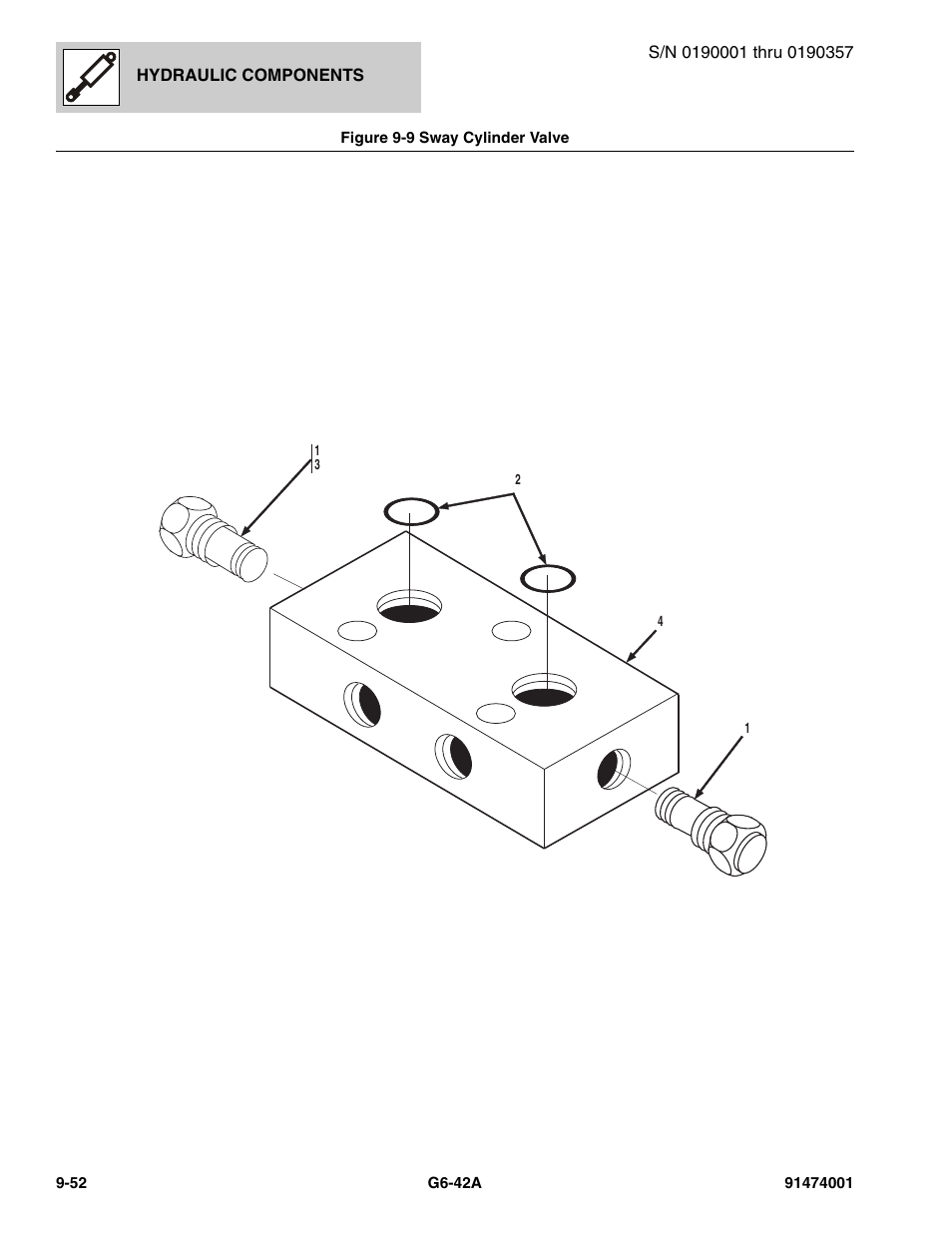 Figure 9-9 sway cylinder valve, Sway cylinder valve -52, Ve, (see figure 9-9 for details) | JLG G6-42A Parts Manual User Manual | Page 520 / 826