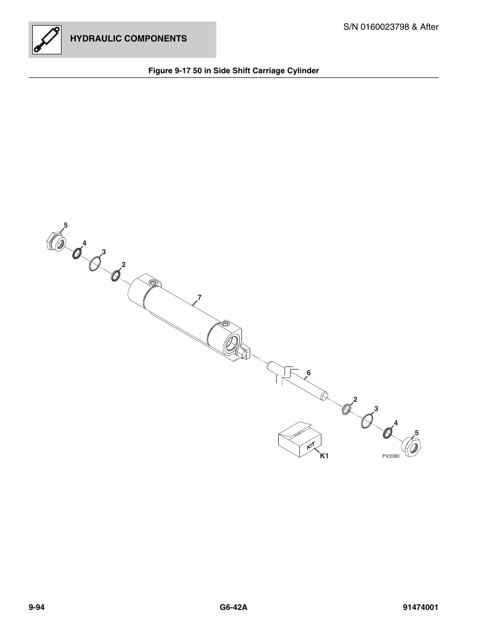 Figure 9-17 50 in side shift carriage cylinder, 50 in side shift carriage cylinder -94 | JLG G6-42A Parts Manual User Manual | Page 562 / 826