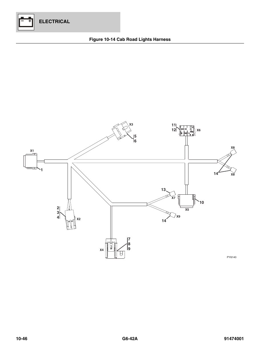 Figure 10-14 cab road lights harness, Cab road lights harness -46, Electrical | JLG G6-42A Parts Manual User Manual | Page 610 / 826