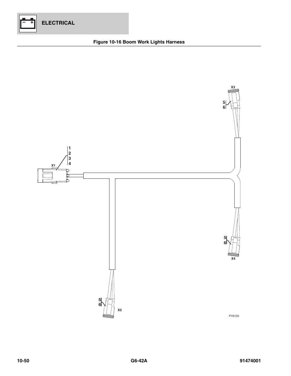 Figure 10-16 boom work lights harness, Boom work lights harness -50, Electrical | JLG G6-42A Parts Manual User Manual | Page 614 / 826