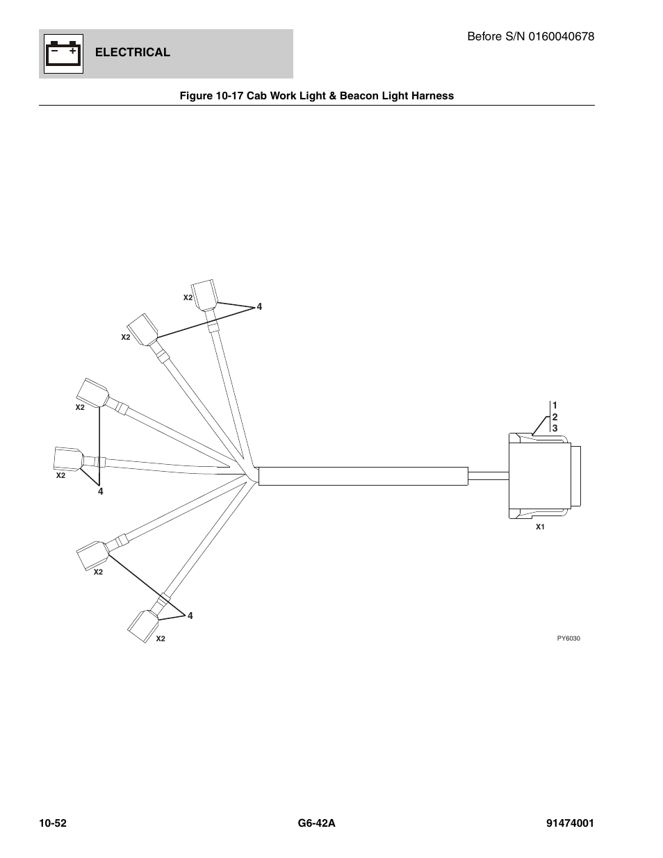 Figure 10-17 cab work light & beacon light harness, Cab work light & beacon light harness -52, Electrical | JLG G6-42A Parts Manual User Manual | Page 616 / 826
