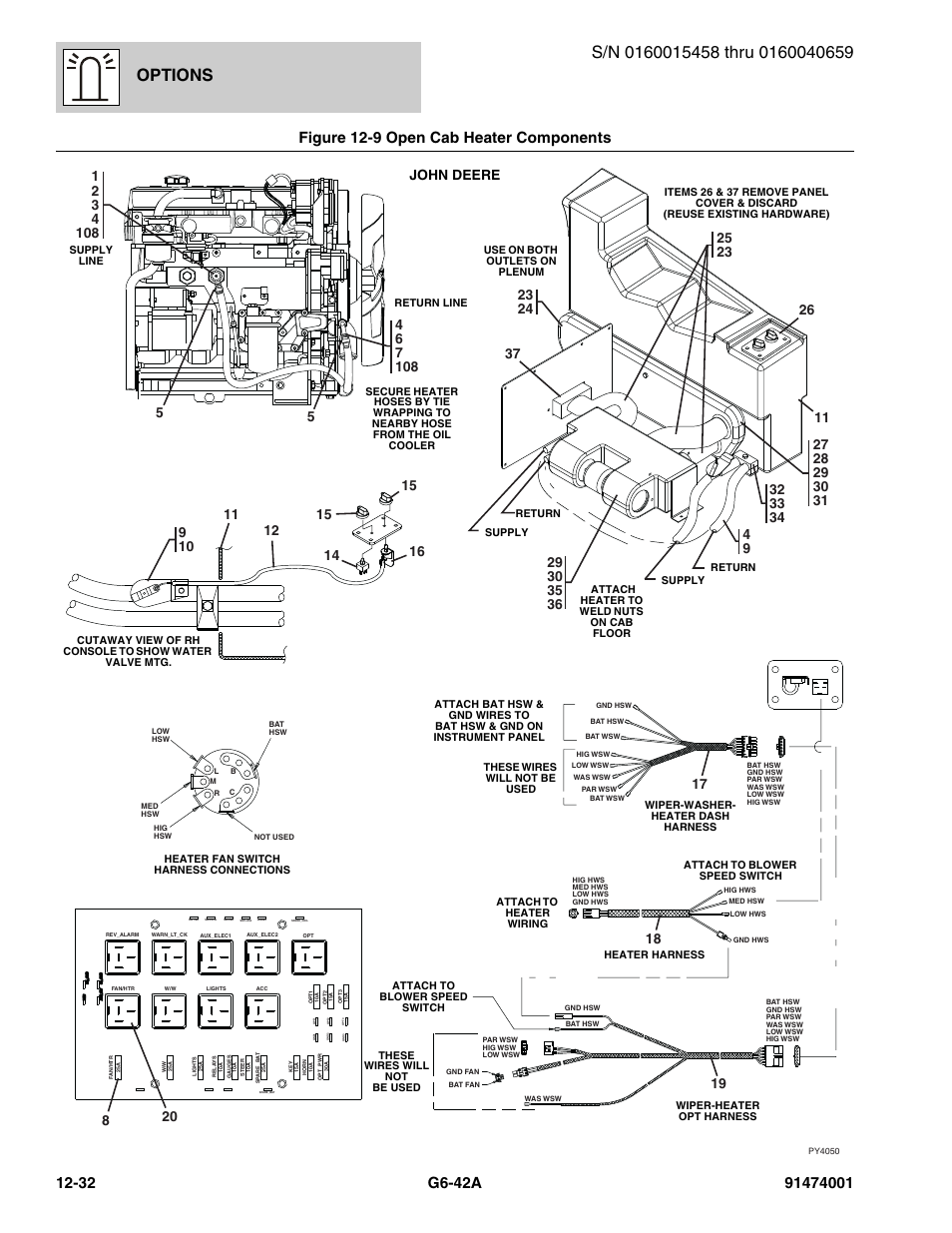 Figure 12-9 open cab heater components, Open cab heater components -32, Options | JLG G6-42A Parts Manual User Manual | Page 676 / 826