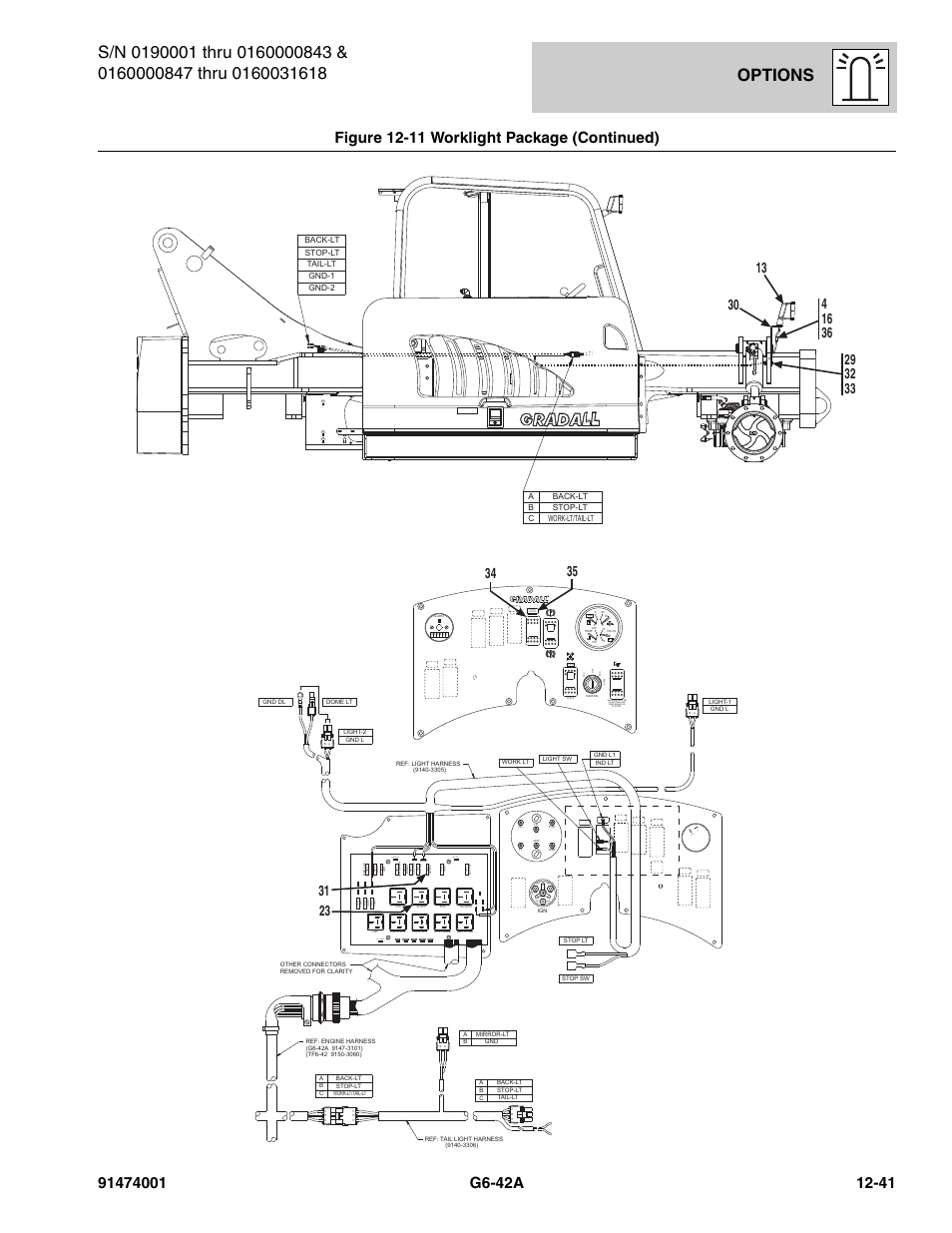 Options, Rwork lights, Sl_swa | Ign acc bat b at ign st, Gr d | JLG G6-42A Parts Manual User Manual | Page 685 / 826