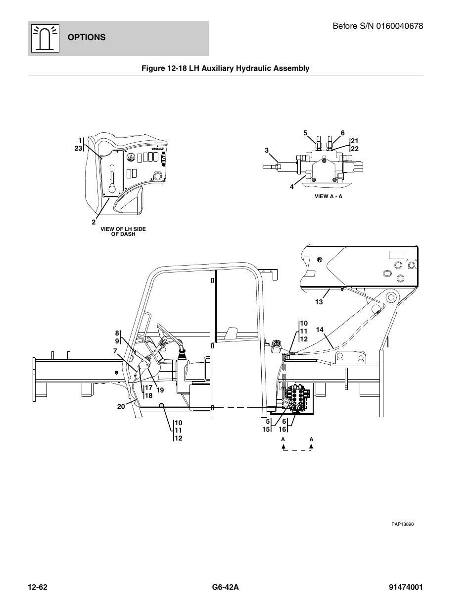 Figure 12-18 lh auxiliary hydraulic assembly, Lh auxiliary hydraulic assembly -62, Re, (see figure 12-18 for details) | JLG G6-42A Parts Manual User Manual | Page 706 / 826