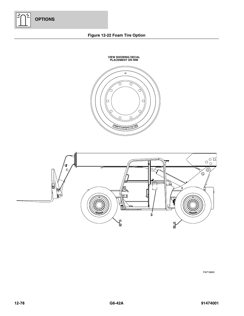 Figure 12-22 foam tire option, Foam tire option -78, Options | JLG G6-42A Parts Manual User Manual | Page 722 / 826