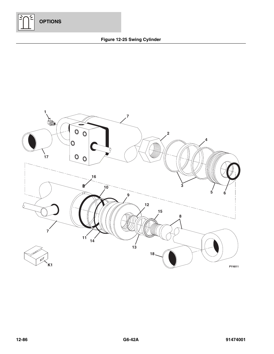 Figure 12-25 swing cylinder, Swing cylinder -86 | JLG G6-42A Parts Manual User Manual | Page 730 / 826