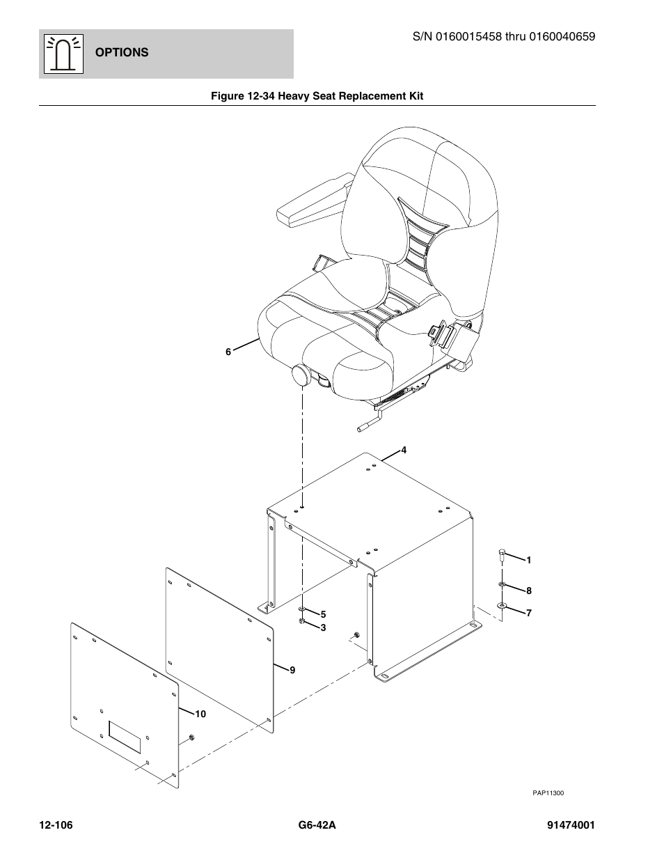 Figure 12-34 heavy seat replacement kit, Heavy seat replacement kit -106 | JLG G6-42A Parts Manual User Manual | Page 750 / 826