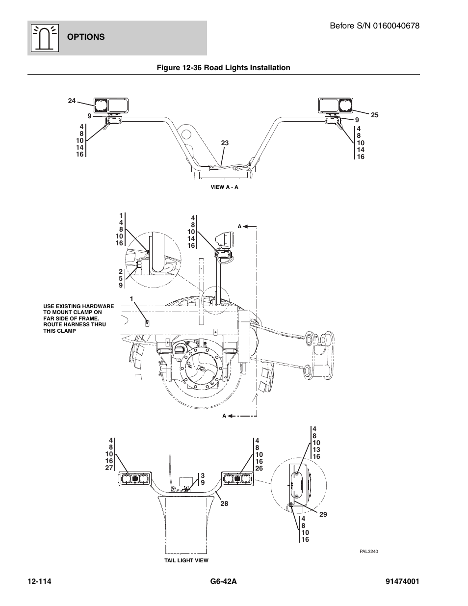 Figure 12-36 road lights installation, Road lights installation -114, Tion, (see figure 12-36 for details) | JLG G6-42A Parts Manual User Manual | Page 758 / 826