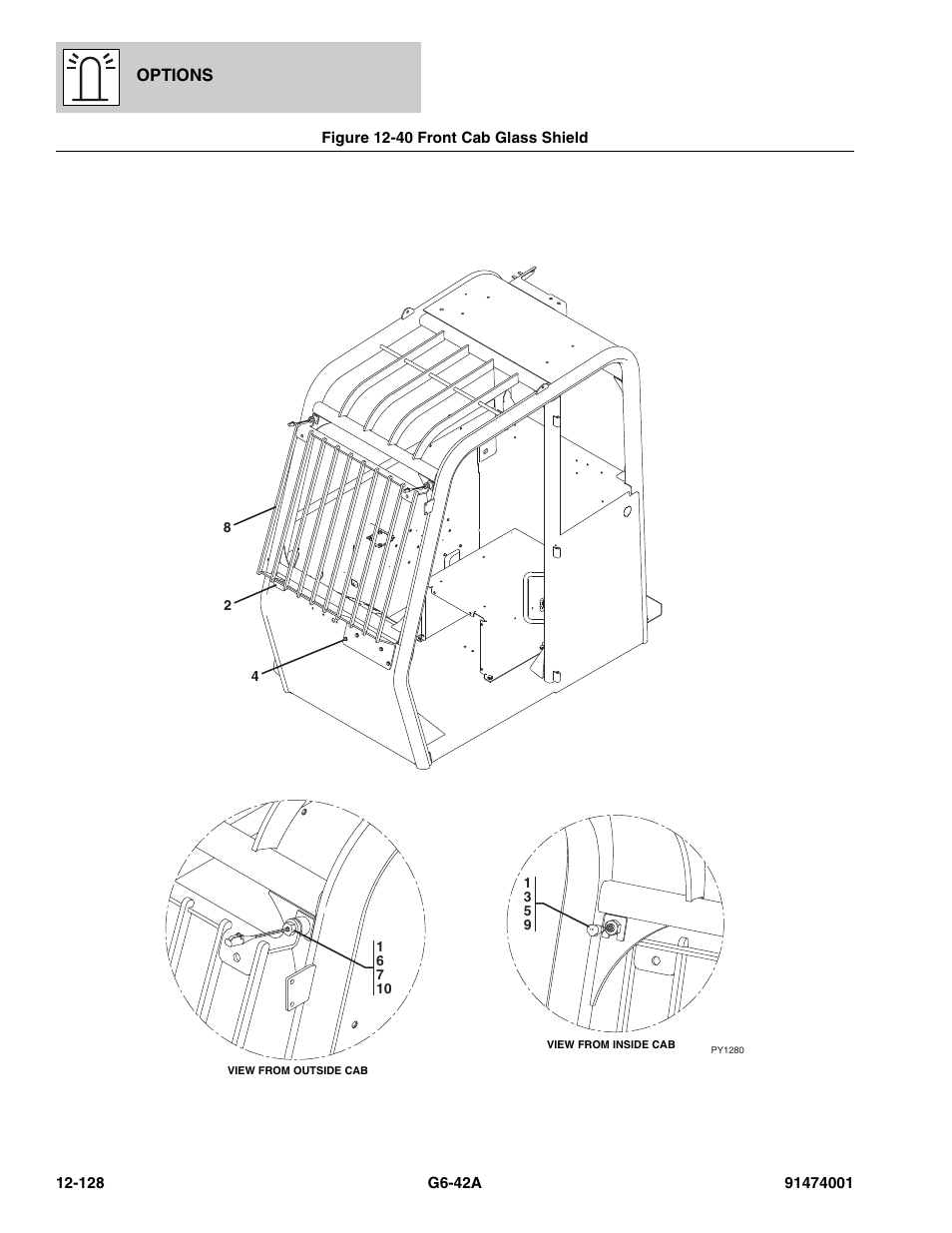Figure 12-40 front cab glass shield, Front cab glass shield -128 | JLG G6-42A Parts Manual User Manual | Page 772 / 826