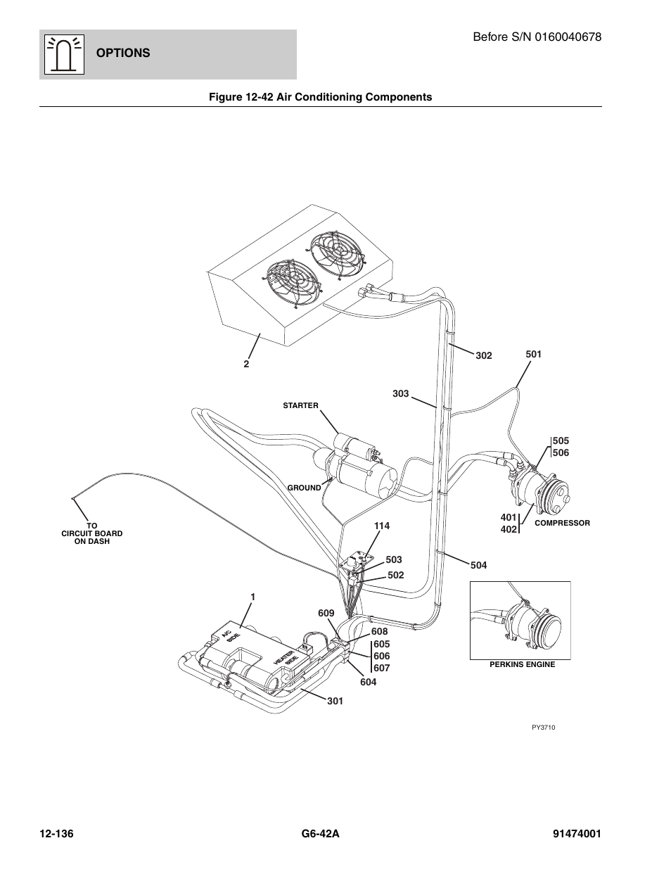 Figure 12-42 air conditioning components, Air conditioning components -136, Figure 12-42) | Ure 12-42, Figure 12-42), (to, Pressor, See figure 12-42 for details), Options | JLG G6-42A Parts Manual User Manual | Page 780 / 826