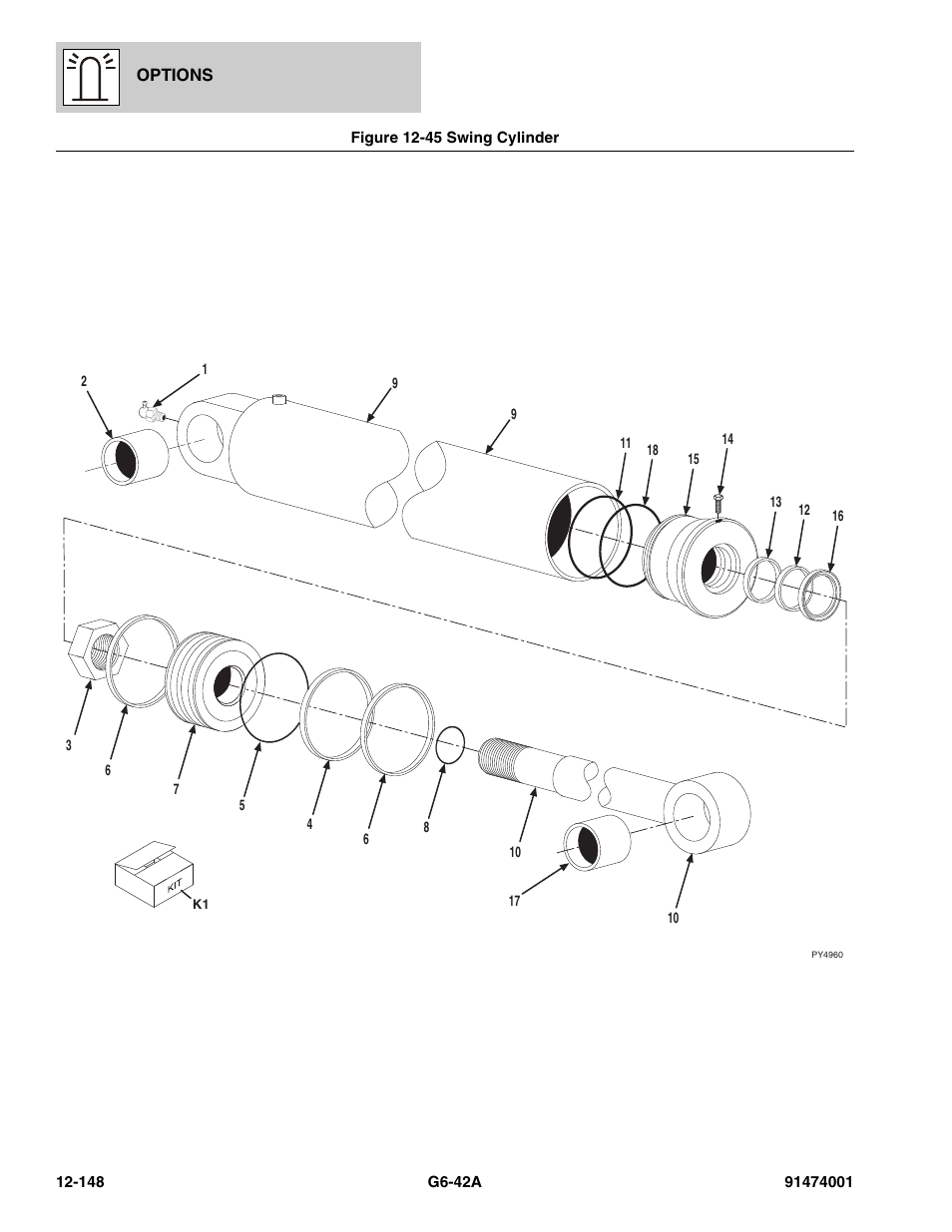 Figure 12-45 swing cylinder, Swing cylinder -148 | JLG G6-42A Parts Manual User Manual | Page 792 / 826
