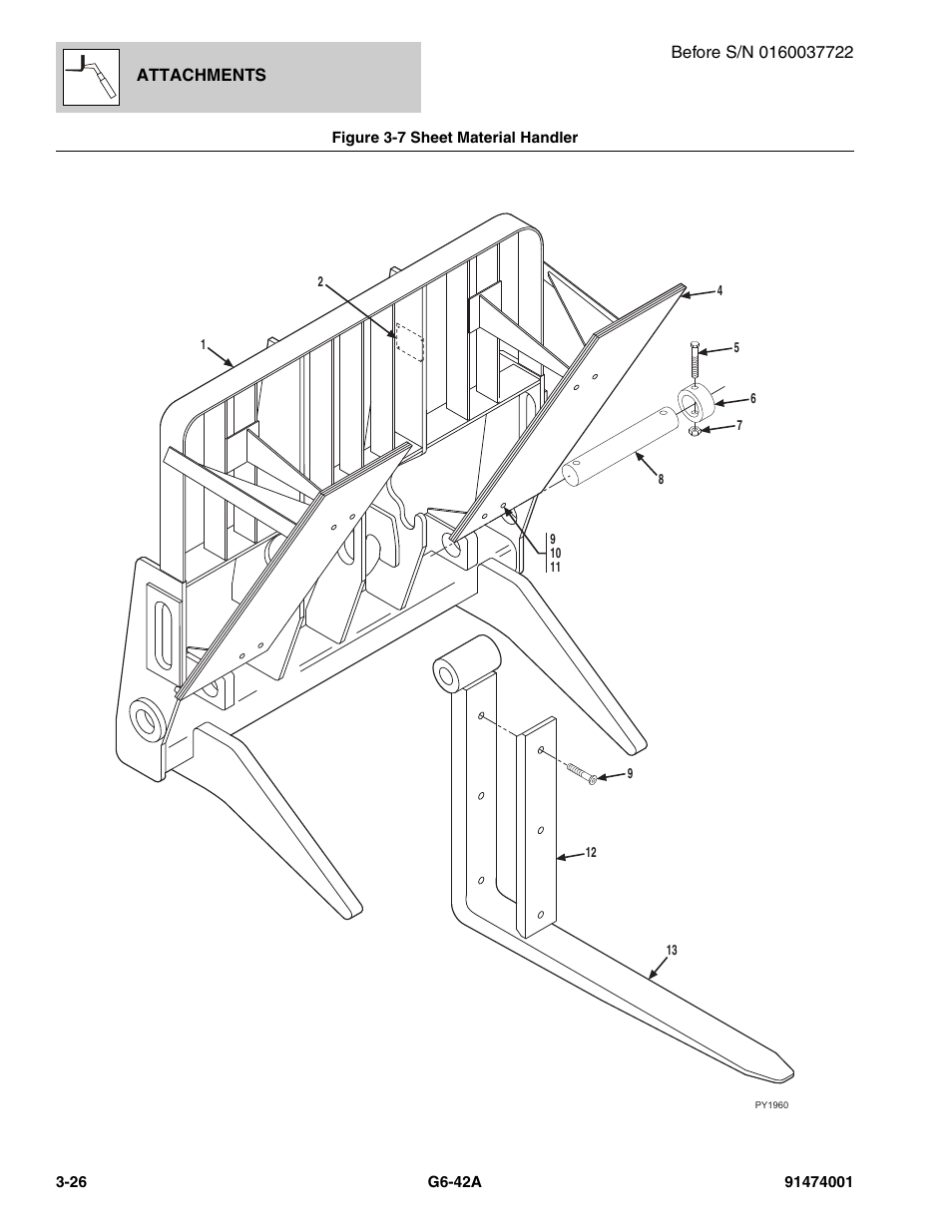 Figure 3-7 sheet material handler, Sheet material handler -26 | JLG G6-42A Parts Manual User Manual | Page 80 / 826
