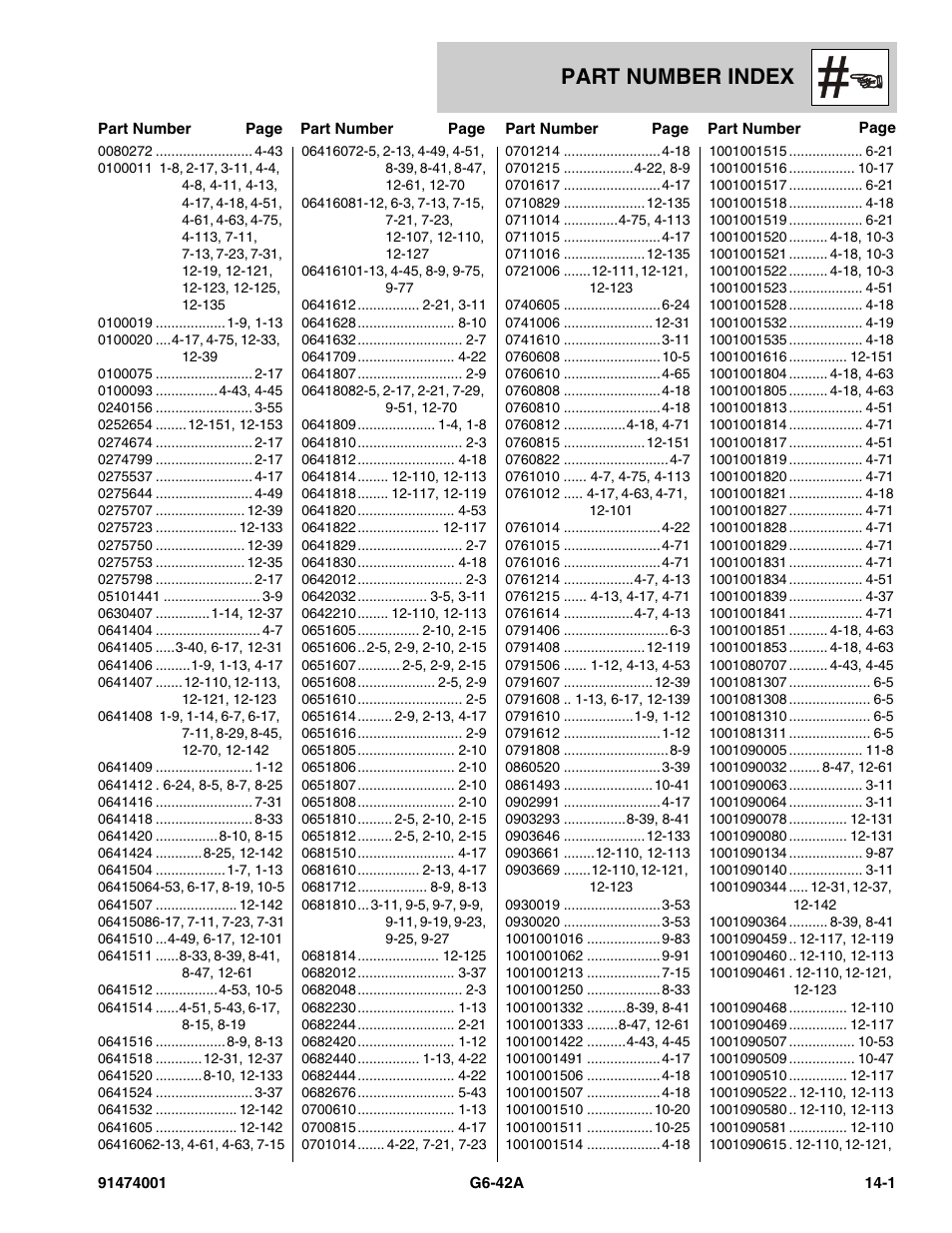 Part number index | JLG G6-42A Parts Manual User Manual | Page 803 / 826