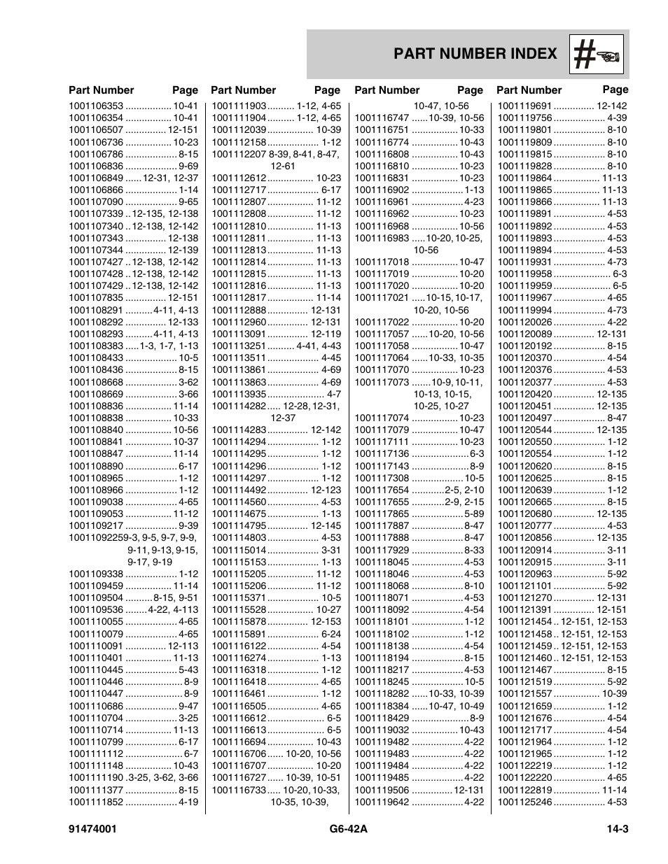 Part number index | JLG G6-42A Parts Manual User Manual | Page 805 / 826