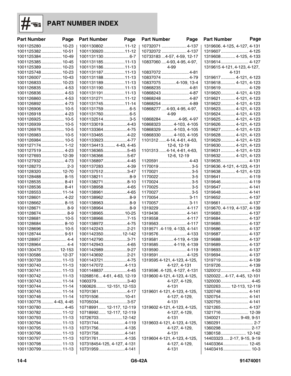 Part number index | JLG G6-42A Parts Manual User Manual | Page 806 / 826
