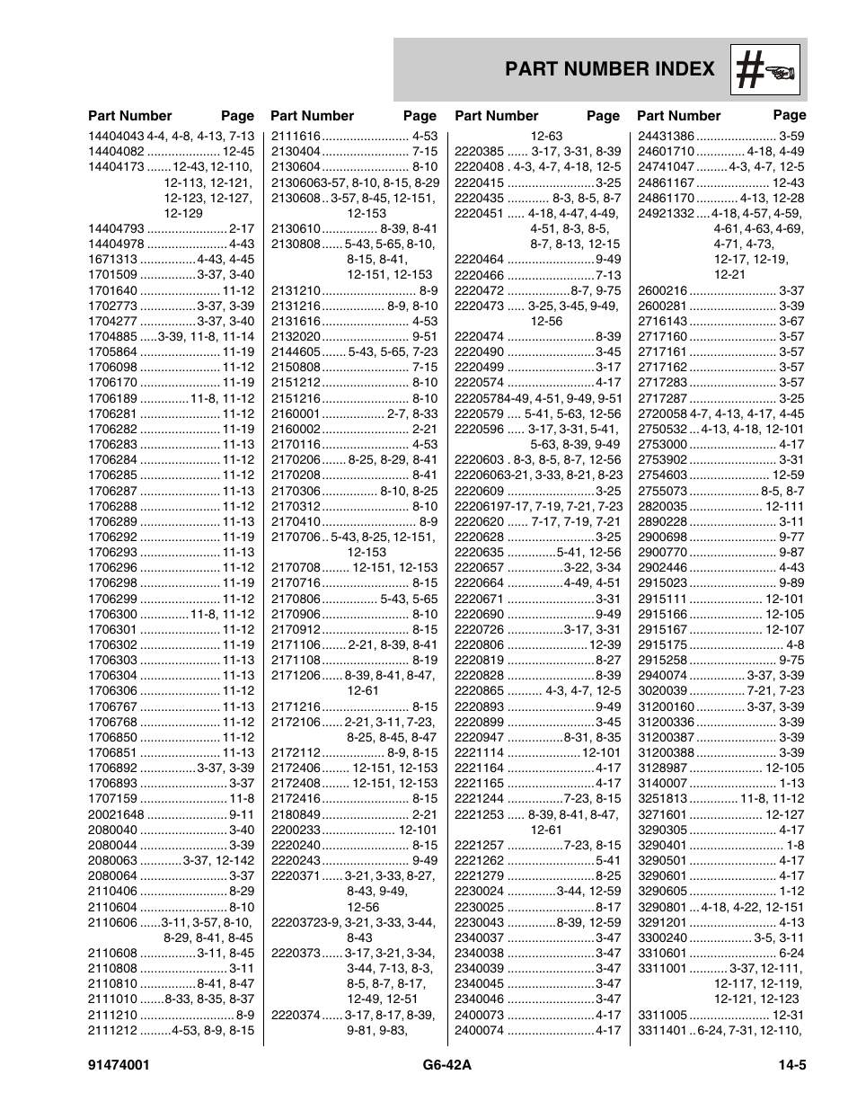 Part number index | JLG G6-42A Parts Manual User Manual | Page 807 / 826