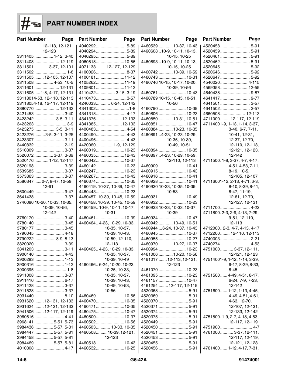 Part number index | JLG G6-42A Parts Manual User Manual | Page 808 / 826